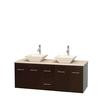 Centra 60 In. Double Vanity in Espresso with Ivory Marble Top with Bone Porcelain Sinks and No Mirror