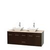 Centra 60 In. Double Vanity in Espresso with Ivory Marble Top with White Porcelain Sinks and No Mirror