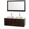 Centra 60 In. Double Vanity in Espresso with White Carrera Top with Bone Porcelain Sinks and 58 In. Mirror