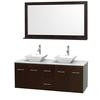 Centra 60 In. Double Vanity in Espresso, White Carrera Top, White Porcelain Sinks and 58 In. Mirror