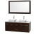 Centra 60 In. Double Vanity in Espresso, White Carrera Top, White Porcelain Sinks and 58 In. Mirror