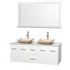 Centra 60 In. Double Vanity in White with White Carrera Top with Ivory Sinks and 58 In. Mirror