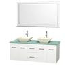 Centra 60 In. Double Vanity in White with Green Glass Top with Bone Porcelain Sinks and 58 In. Mirror