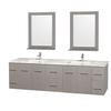 Centra 80 In. Double Vanity in Gray Oak with White Carrera Top with Square Sink and 24 In. Mirror