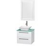 Amare 24 In. Single Glossy White Bathroom Vanity, Green Glass Top, White Sink, 24 In. Mirror