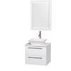 Amare 24 In. Single Glossy White Bathroom Vanity, Solid SurfaceTop, White Sink, 24 In. Mirror
