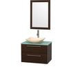 Amare 30 In. Single Espresso Bathroom Vanity, Green Glass Top, Ivory Marble Sink, 24 In. Mirror