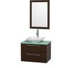 Amare 30 In. Single Espresso Bathroom Vanity, Green Glass Top, White Carrera Sink, 24 In. Mirror