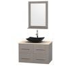 Centra 36 In. Single Vanity in Gray Oak with Ivory Marble Top with Black Granite Sink and 24 In. Mirror
