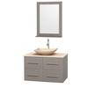 Centra 36 In. Single Vanity in Gray Oak with Ivory Marble Top with Ivory Sink and 24 In. Mirror