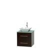 Centra 24 In. Single Vanity in Espresso with Green Glass Top with White Porcelain Sink and No Mirror