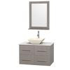 Centra 36 In. Single Vanity in Gray Oak with White Carrera Top with Bone Porcelain Sink and 24 In. Mirror