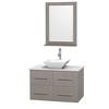 Centra 36 In. Single Vanity in Gray Oak with White Carrera Top with White Porcelain Sink and 24 In. Mirror