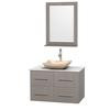 Centra 36 In. Single Vanity in Gray Oak with White Carrera Top with Ivory Sink and 24 In. Mirror