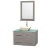 Centra 36 In. Single Vanity in Gray Oak with Green Glass Top with Bone Porcelain Sink and 24 In. Mirror