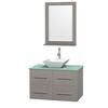 Centra 36 In. Single Vanity in Gray Oak with Green Glass Top with White Porcelain Sink and 24 In. Mirror