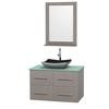 Centra 36 In. Single Vanity in Gray Oak with Green Glass Top with Black Granite Sink and 24 In. Mirror
