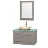 Centra 36 In. Single Vanity in Gray Oak with Green Glass Top with Ivory Sink and 24 In. Mirror