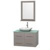 Centra 36 In. Single Vanity in Gray Oak with Green Glass Top with White Carrera Sink and 24 In. Mirror