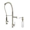 Single Handle Pull Down Kitchen Faucet Commercial Style Pre-rinse in Stainless Steel Finish and Soap Dispenser