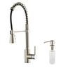 Single Lever Pull Down Kitchen Faucet Stainless Steel Finish and Soap Dispenser
