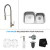 32 Inch Undermount Double Bowl Stainless Steel Kitchen Sink with Stainless Steel Finish Kitchen Faucet and Soap Dispenser
