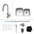 32 Inch Undermount Double Bowl Stainless Steel Kitchen Sink with Satin Nickel Kitchen Faucet and Soap Dispenser
