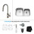 32 Inch Undermount Double Bowl Stainless Steel Kitchen Sink with Satin Nickel Kitchen Faucet and Soap Dispenser