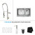33 Inch Farmhouse Double Bowl Stainless Steel Kitchen Sink with Stainless Steel Finish Kitchen Faucet and Soap Dispenser