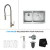 33 Inch Farmhouse Double Bowl Stainless Steel Kitchen Sink with Stainless Steel Finish Kitchen Faucet and Soap Dispenser
