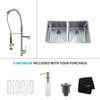 33 Inch Undermount Double Bowl Stainless Steel Kitchen Sink with Stainless Steel Finish Kitchen Faucet and Soap Dispenser