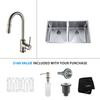 33 Inch Undermount Double Bowl Stainless Steel Kitchen Sink with Satin Nickel Kitchen Faucet and Soap Dispenser