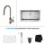 36 Inch Farmhouse Single Bowl Stainless Steel Kitchen Sink with Satin Nickel Kitchen Faucet and Soap Dispenser