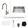 32 Inch Undermount Single Bowl Stainless Steel Kitchen Sink with Satin Nickel Kitchen Faucet and Soap Dispenser