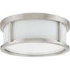 Odeon  2 Light 13 Inch Flush Dome with Satin White Glass Finished in Brushed Nickel