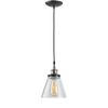 64750 1 Light Vintage Hanging Pendant Light Fixture, Antique Brass and Dark Brown Finish with Glass Shade
