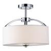 MILANO 3 Light Chrome Semi-Flush Mount, White Fabric Shade With Frosted Glass