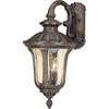 Beaumont 2-Light Mid-Size Wall Lantern Arm Down with Amber Water Glass finished in Fruitwood
