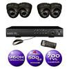4 CH 960H DVR Surveillance System with 500GB HD, (4) 700TVL IR Turret Dome Cameras