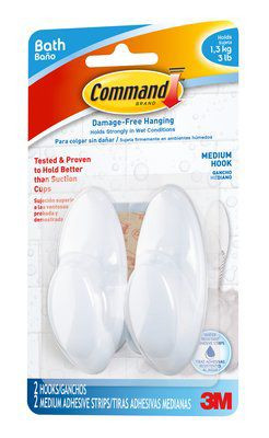 Command Medium Bath Hooks with Water-Resistant Strips