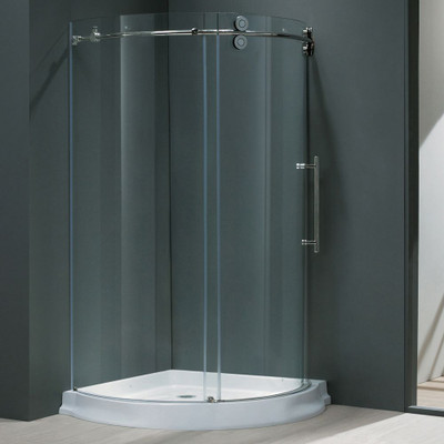Clear and Chrome Frameless Round Shower Enclosure Right-Sided Door with Base 36 inch by 36 inch