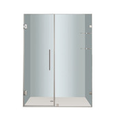 Nautis GS 58 In. x 72 In. Completely Frameless Hinged Shower Door with Glass Shelves in Stainless Steel