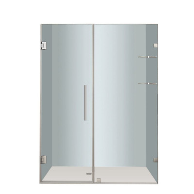 Nautis GS 58 In. x 72 In. Completely Frameless Hinged Shower Door with Glass Shelves in Stainless Steel