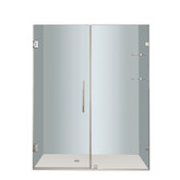 Nautis GS 60 In. x 72 In. Completely Frameless Hinged Shower Door with Glass Shelves in Stainless Steel