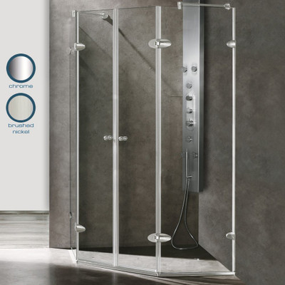 Clear and Brushed Nickel Frameless Neo-Angle Shower Enclosure with 45 5/8 inch by 45 5/8 inch