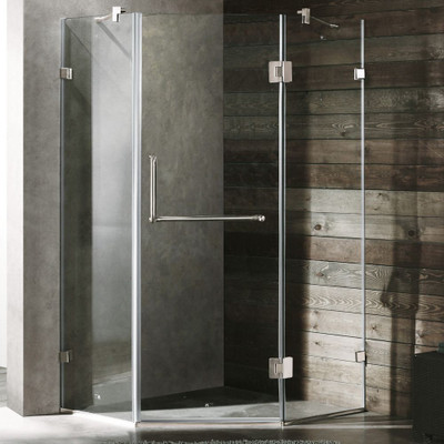 Clear and Brushed Nickel Frameless Neo-Angle Shower Enclosure 36 inch by 36 inch 3/8 inch glass