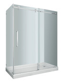 60 In. x 35 In. x 77.5 In. Completely Frameless Sliding Shower Door Enclosure in Stainless Steel with Base, Left Drain