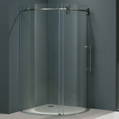 Clear and Stainless Steel Frameless Round Shower Enclosure Right-Sided Door 40 inch by 40 inch