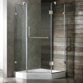 Clear and Brushed Nickel Frameless Neo-Angle Shower Enclosure with White Base 40 inch by 40 inch