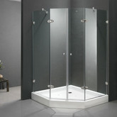 Clear and Chrome Frameless Neo-Angle Shower Enclosure with Base 42 1/8 inch by 42 1/8 inch